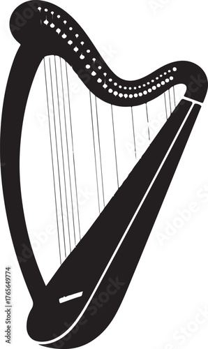 black silhouette of harp guitar on white background, vector