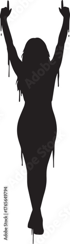 Silhouette of a Woman Walking Away with Arms Raised and Dripping