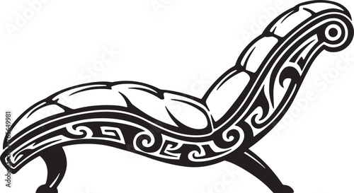 Elegant lounge chair icon with tribal-inspired line art design o