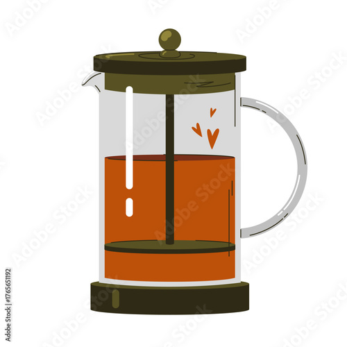 French press coffee maker with hot drink