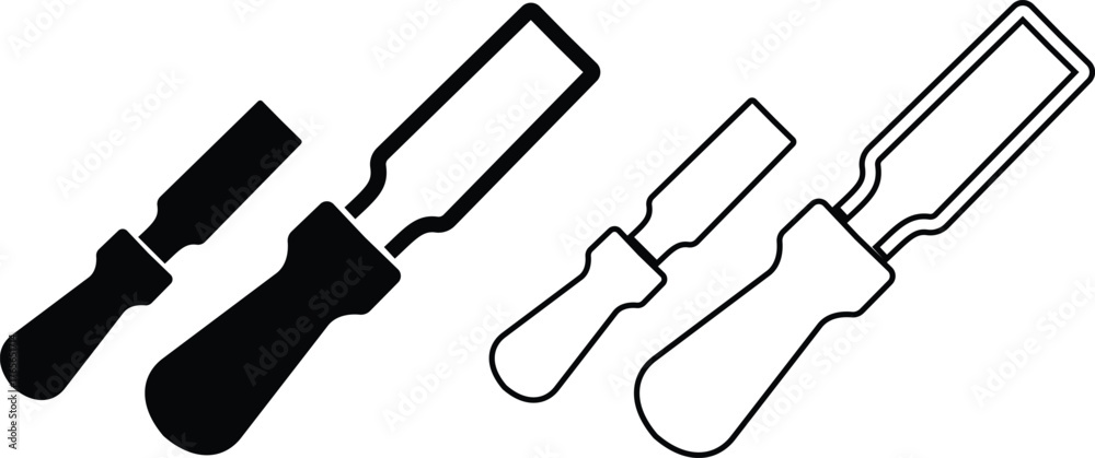 Φωτογραφία Black masonry chisel icon set, construction and stone carving tool collection, s