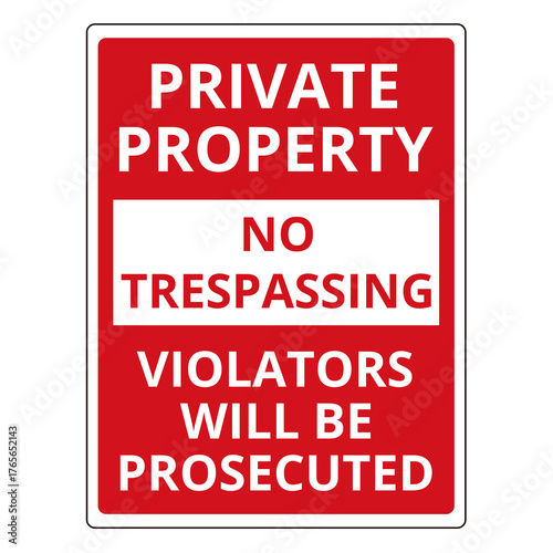 Private property no trespassing violators will be prosecutedsign on a white background