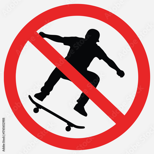 No Skateboarding Zone sign indicating prohibition of skating activities in a designated area with a red circle and a diagonal line over a skateboarder silhouette