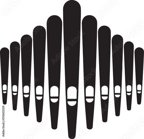  black silhouette of organ pipes on white background, vector
