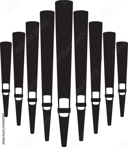 black silhouette of organ pipes on white background, vector