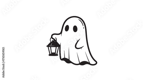 Cute ghost holding a lantern vector illustration for Halloween isolated on white