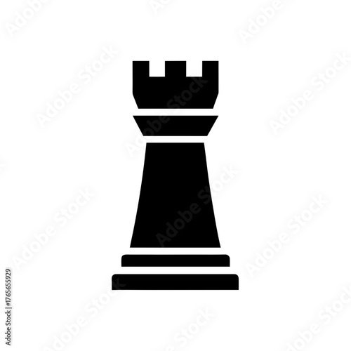 Isolated black chess rook on transparent background silhouette