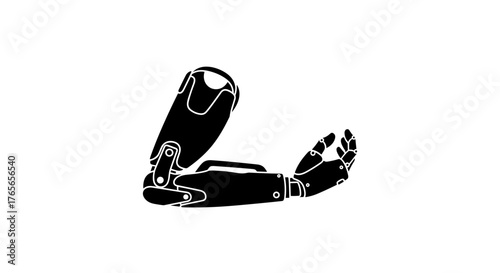 Black and White Prosthetic Arm Illustration on White Background.