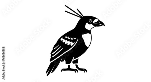 Black bird silhouette with crest and detailed features.