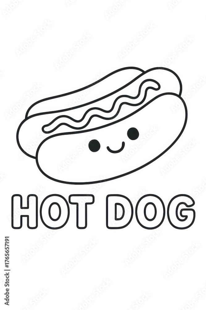 Obraz premium Hot Dog Delight: A charming, friendly hot dog smiles, embodying culinary joy and appeal, perfect for food enthusiasts. 