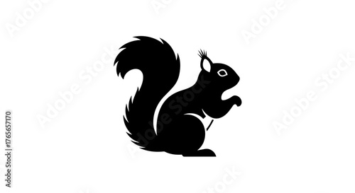 Black Silhouette of a Squirrel on a White Background.