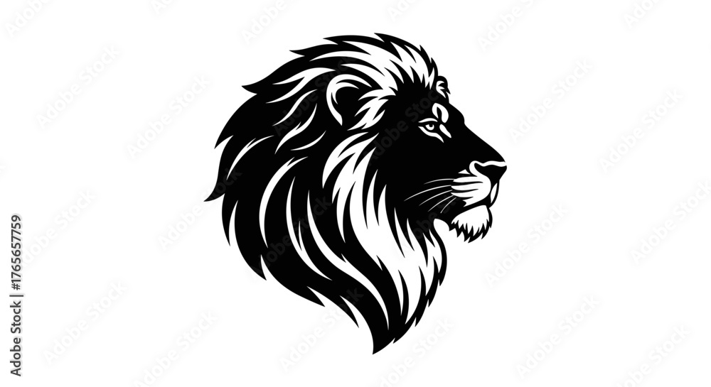 Fototapeta premium Majestic Lion Head Profile Black and White Illustration.