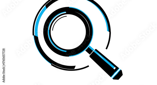 Magnifying Glass Icon with Futuristic Design Elements.