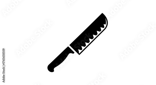 Sharp serrated knife for cutting and chopping food.