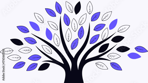 An abstract representation of a tree with multicolored leaves where each leaf symbolizes a different culture idea or identity showcasing the beauty of diversity in nature.