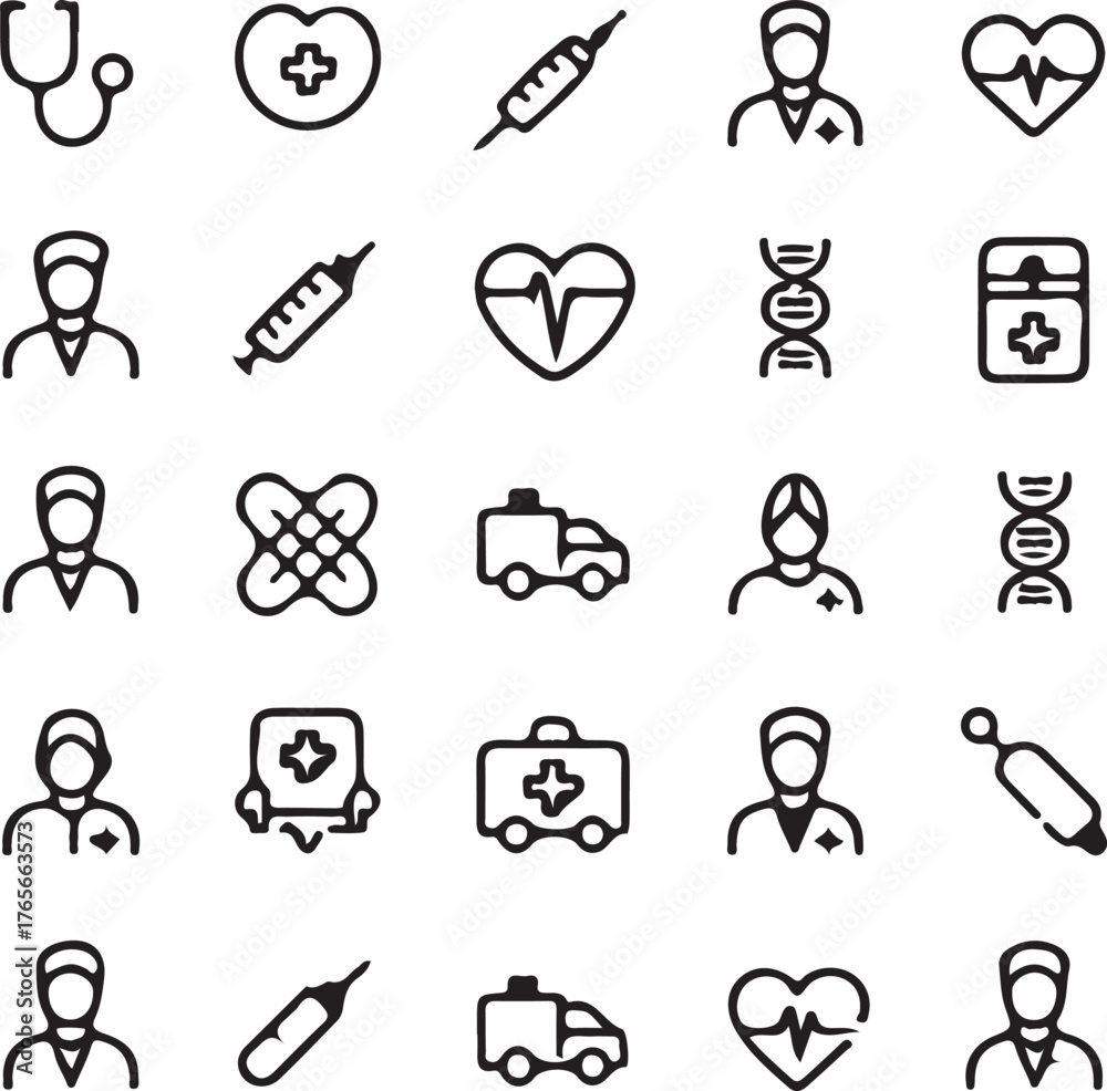 Fototapeta premium Medical icons stethoscope syringe heart pulse D N A ambulance doctor healthcare nurse