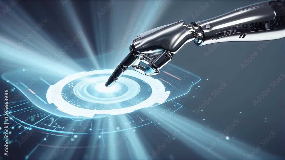 Smart Technology Contact Scene AI Robot Hand Touching Digital Interface ...