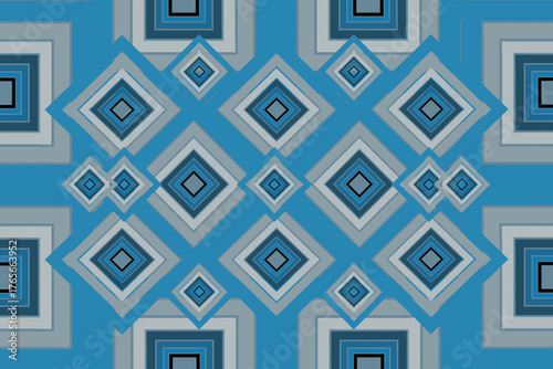 seamless geometric pattern, A captivating blue geometric pattern featuring layered diamond shapes that evoke depth, balance, and modern elegance.