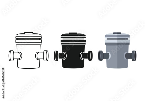 Grease Trap Icon Set in Black and White Plumbing Fixture Illustration for Industrial Applications
