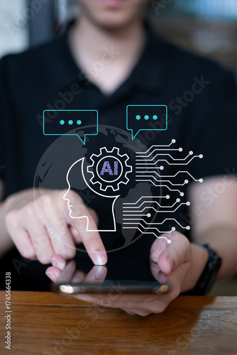 Artificial intelligence chatbot communication innovation client business service message technology concept