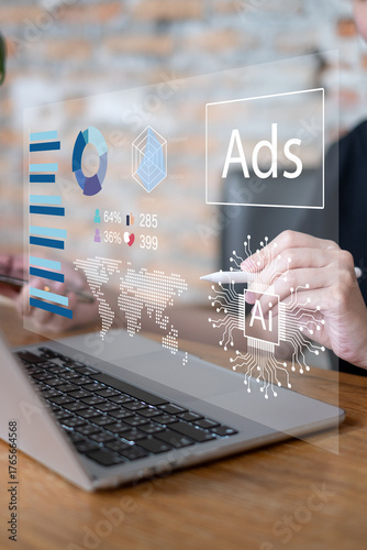 Foto Businessman online advertising digital marketing strategy data analysis dashboar