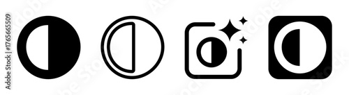 Half circle icon and eclipse concept illustration in vector and PNG formats on transparent background with minimal flat design for astronomy, abstract symbols, and modern digital interface elements