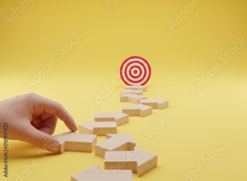 Achieving goals targeting success with strategic steps studio setting visual representation simplistic design