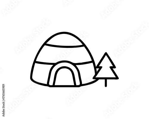 Camping tent with pine tree icon