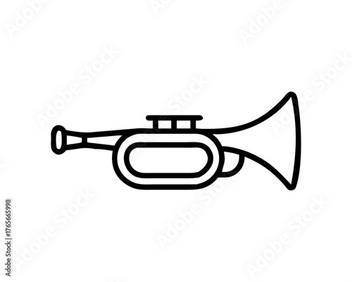 Outline of a brass trumpet with bell and mouthpiece