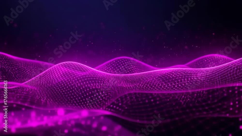 Vibrant Purple Digital Wave Mesh with Floating Particles, Abstract Futuristic Network Motion