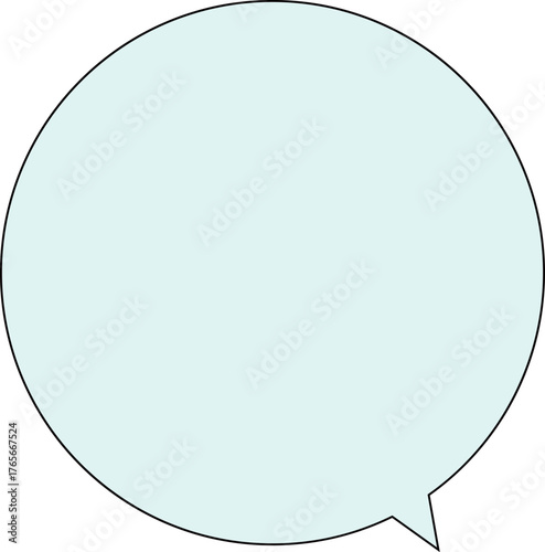 黒い縁どりのある、正円のふきだし。テキストスペースは薄い水色。丸くてかわいい。使いやすい吹き出し。