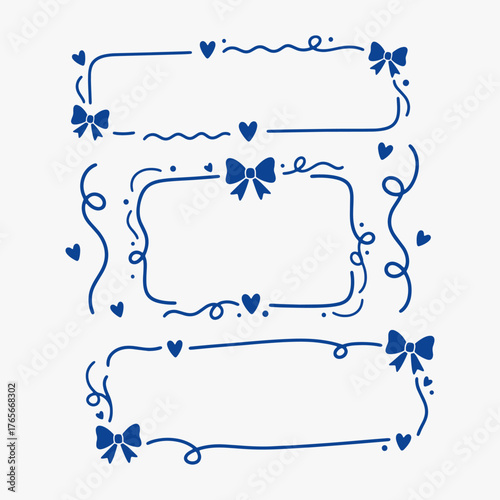 A set of hand-drawn frames with hearts. They all have a similar theme of love and romance.
