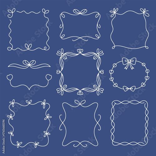 A set of hand-drawn frames with hearts. They all have a similar theme of love and romance.