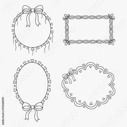 A set of hand-drawn frames with hearts. They all have a similar theme of love and romance.