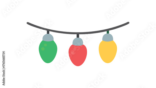 Festive string lights with green red yellow bulbs