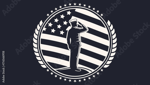 Saluting Soldier Emblem – USA Military Honor Badge with American Flag