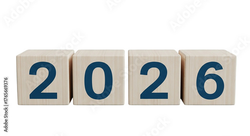 2026 New Year PNG Concept on Wooden Blocks with 3D Render