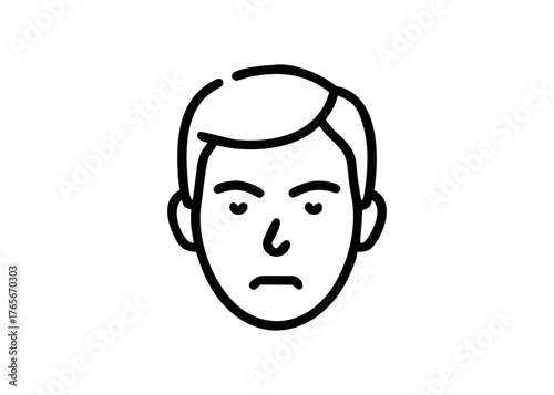 Stylized Line Art of a Man's Face with a Frown