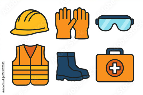 Essential personal protective equipment and first aid kit for workplace safety