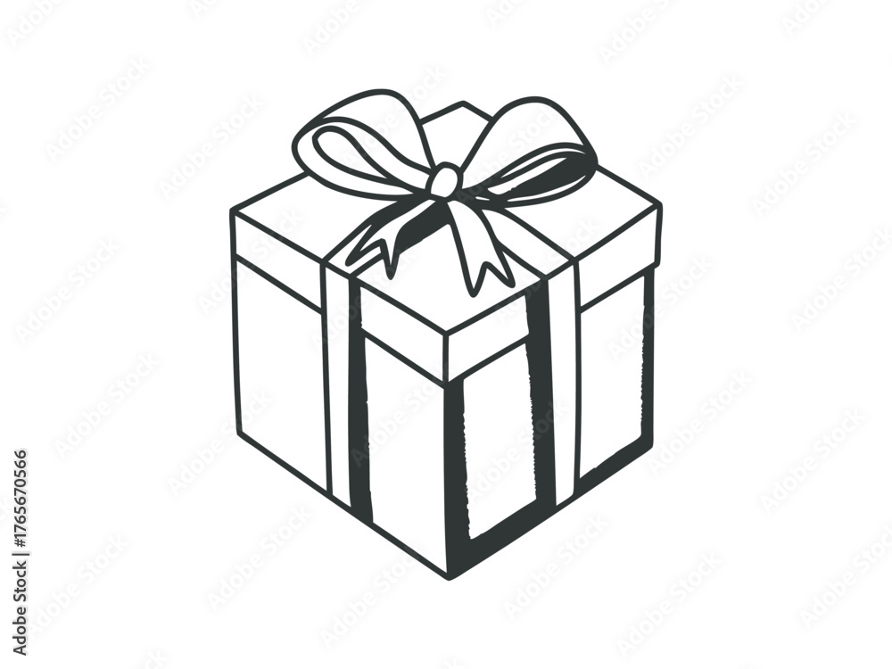 Obraz premium Simple outline gift box with bow