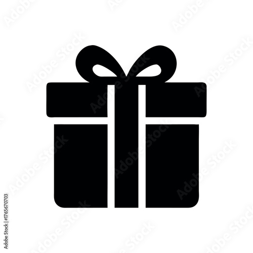 Black gift box with ribbon icon