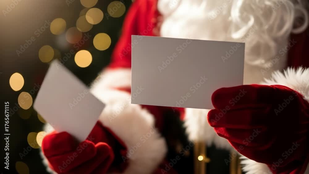 Santa Claus holding blank cards, showcasing a festive Christmas season ...