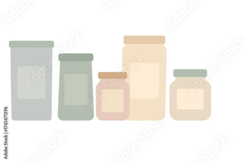 Blank packaging containers and jars in soft pastel colors ready for product labeling