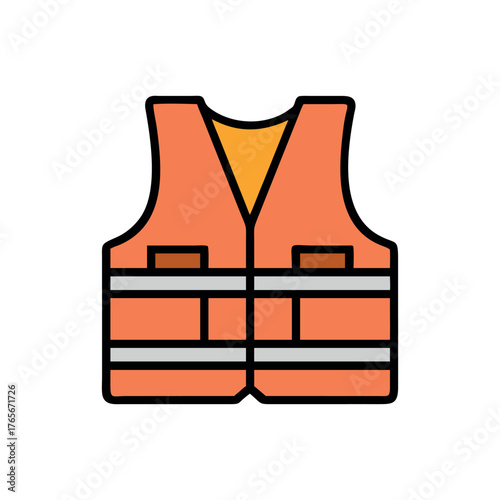 Orange life vest with dark outline and white stripes