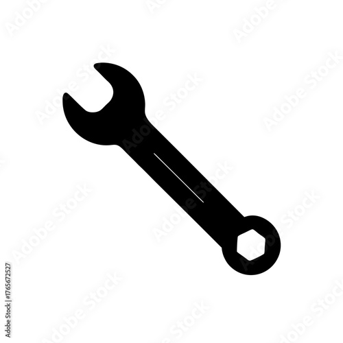 A simple black spanner tool on transparent background silhouette