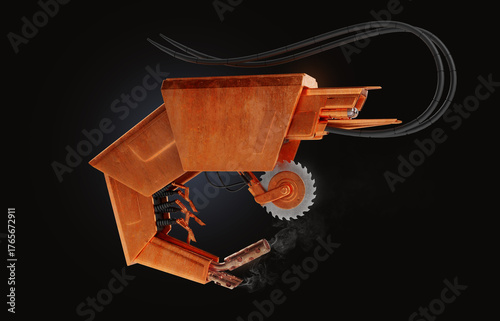 3d robot shrimp in futuristic creative style. Render mechanical character for steampunk or cyberpunk game.