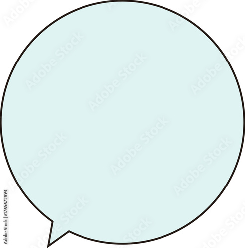 黒い縁どりのある、正円のふきだし。テキストスペースは薄い水色。丸くてかわいい。使いやすい吹き出し。