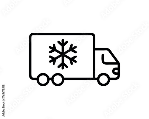 Refrigerated transport truck icon with snowflake