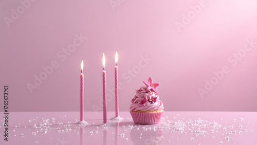 PinkCupcakeWithBirthdayCandles
