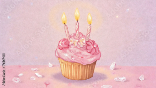 PinkBirthdayCupcakeWithCandles